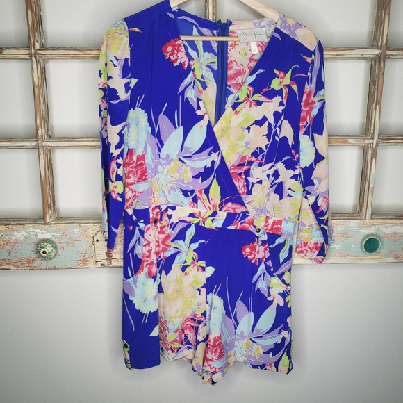 EUC Yumi Kim Medium Floral Boho V neck One Piece Romper - Picture 1 of 7